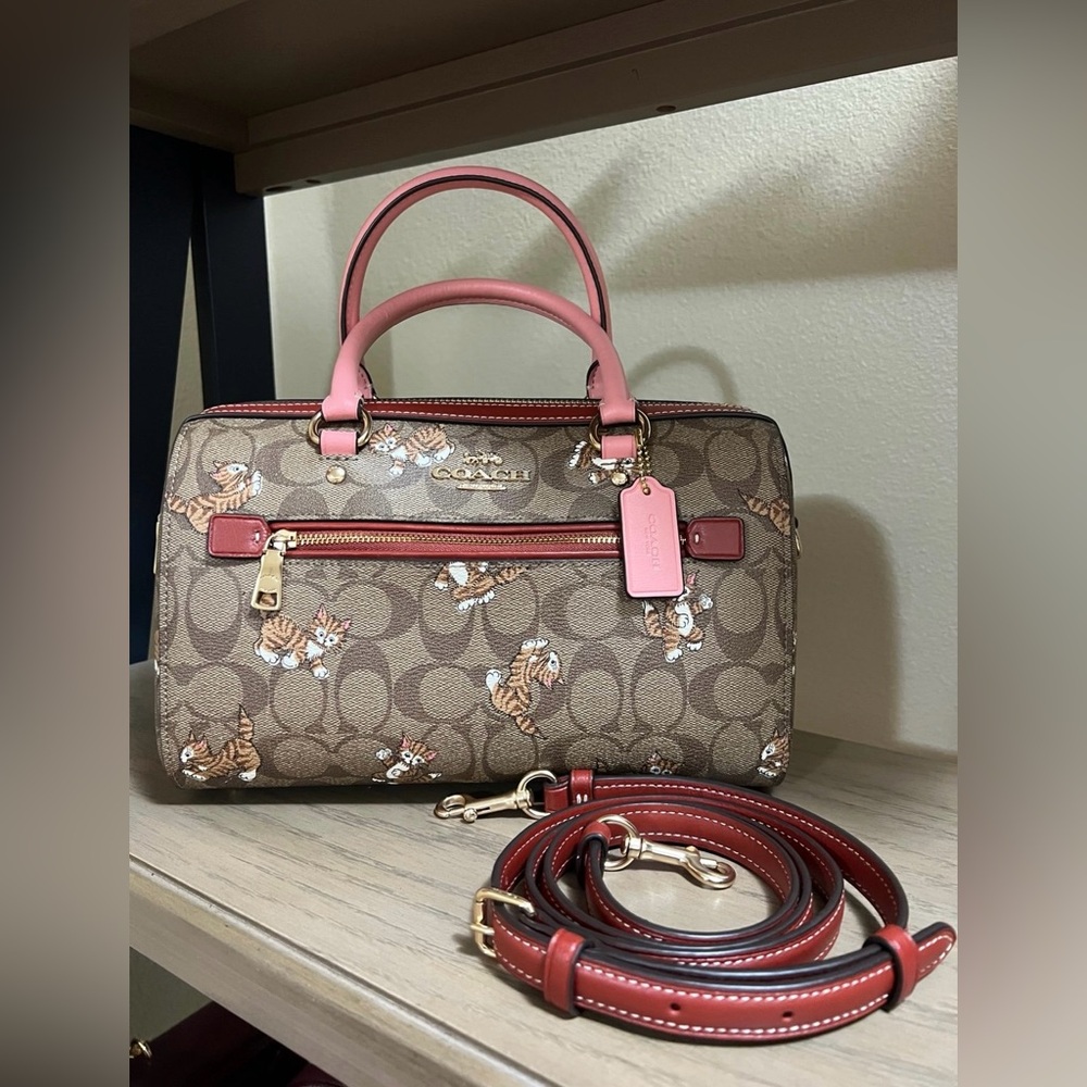 Coach Rowan Satchel in Signature Canvas with Dancing Cats